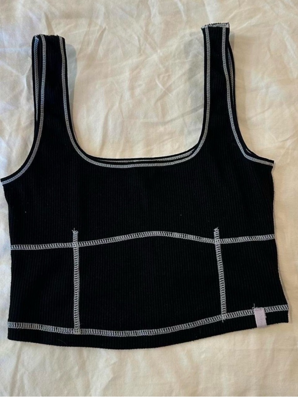 GB Black Ribbed Tank with White Contrast Stitching